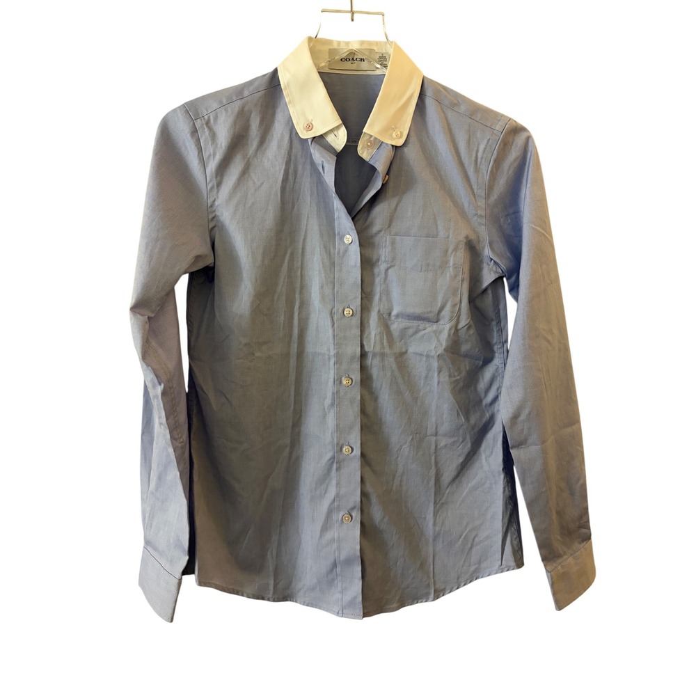 Coach Womens Blue Contrast Collar Cotton Button Down Shirt Size 0 35782U